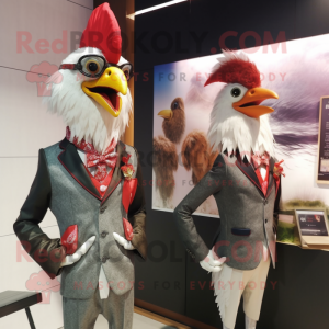 nan Rooster mascot costume character dressed with a Suit and Brooches