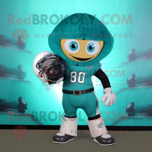 Teal American Football Helmet mascot costume character dressed with a Romper and Hair clips