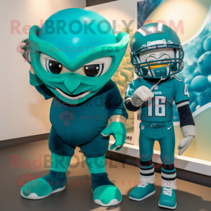 Teal American Football Helmet mascot costume character dressed with a Romper and Hair clips