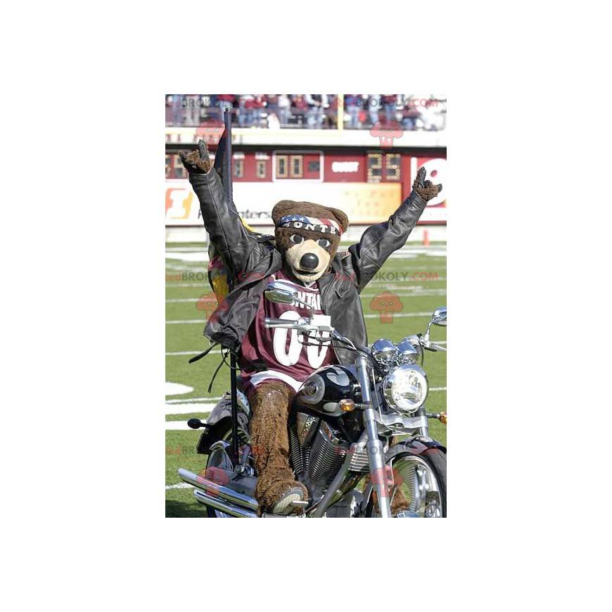 Mascotte d'ours marron avec un bandana et un maillot de sport - Mascotte d'ours marron avec un bandana et un maillot de sport -