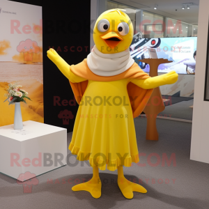 Yellow Seagull mascot costume character dressed with a Dress Pants and Shawls