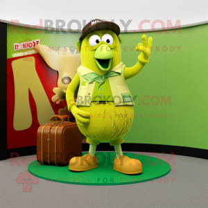 Lime Green Kiwi mascot costume character dressed with a Shorts and Wallets