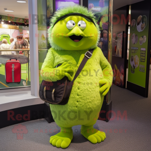 Lime Green Kiwi mascot costume character dressed with a Shorts and Wallets