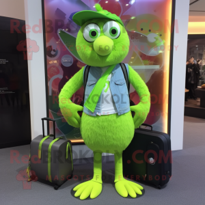 Lime Green Kiwi mascot costume character dressed with a Shorts and Wallets