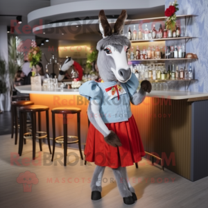 nan Donkey mascot costume character dressed with a Cocktail Dress and Berets