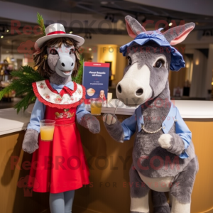 nan Donkey mascot costume character dressed with a Cocktail Dress and Berets