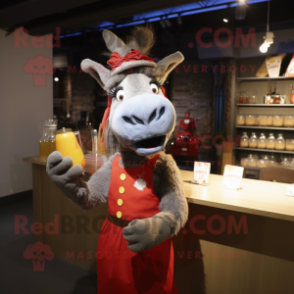 nan Donkey mascot costume character dressed with a Cocktail Dress and Berets