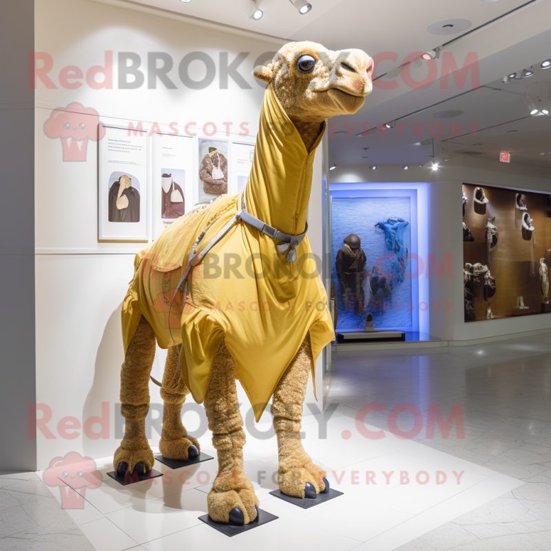 Gold Camel mascot costume character dressed with a Jeans and Shoe laces Gold Camel mascot costume character dressed with a Jeans and Shoe laces