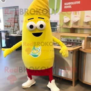 Lemon Yellow Fajitas mascot costume character dressed with a Shorts and Beanies