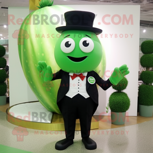 Green Radish mascot costume character dressed with a Tuxedo and Rings