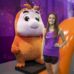 Purple Guinea Pig mascot costume character dressed with a Tank Top and Earrings