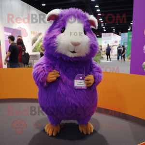 Purple Guinea Pig mascot costume character dressed with a Tank Top and Earrings