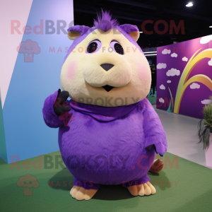 Purple Guinea Pig mascot costume character dressed with a Tank Top and Earrings