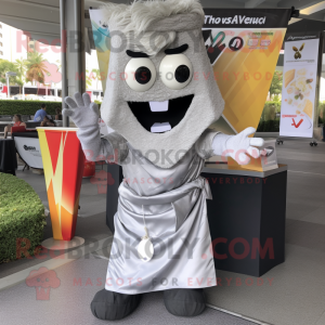 Silver Pad Thai mascot costume character dressed with a V-Neck Tee and Wraps