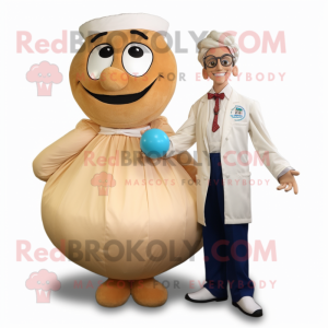 Tan Doctor mascot costume character dressed with a Ball Gown and Ties