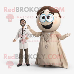 Tan Doctor mascot costume character dressed with a Ball Gown and Ties