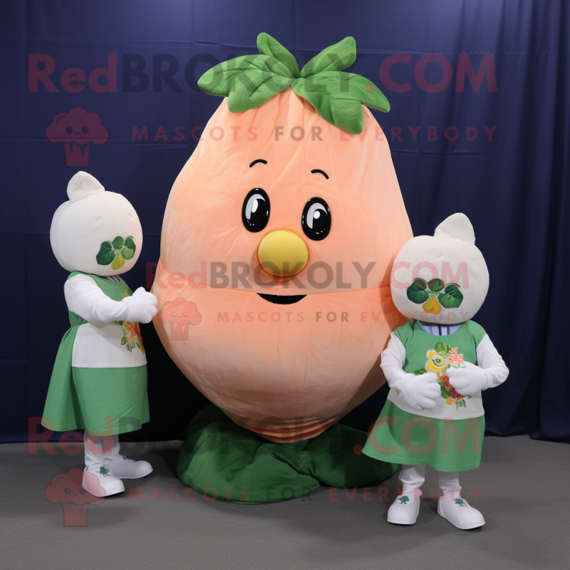 Peach Bunch Of Shamrocks mascot costume character dressed with a Denim Shorts and Shawls Peach Bunch Of Shamrocks mascot costume character dressed with a Denim Shorts and Shawls