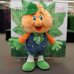 Peach Bunch Of Shamrocks mascot costume character dressed with a Denim Shorts and Shawls
