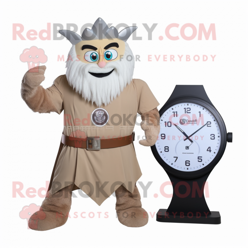 Tan Celtic Shield mascot costume character dressed with a Dress Shirt and Digital watches