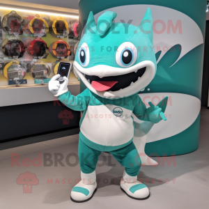 Teal Shark mascotte kostuum...