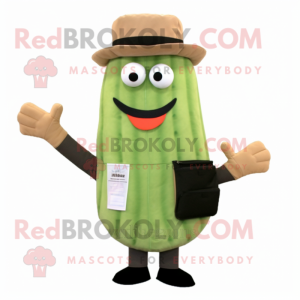 Tan Cucumber mascot costume character dressed with a Vest and Wallets