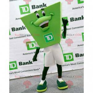 Mascotte de bonhomme vert de TD Bank très souriante -