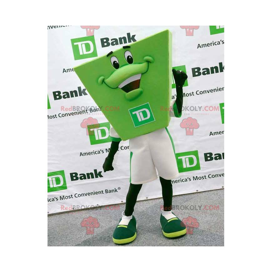 Bardzo uśmiechnięta maskotka zielonego mężczyzny TD Bank -