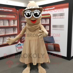 Tan Pepper mascot costume character dressed with a Culottes and Reading glasses