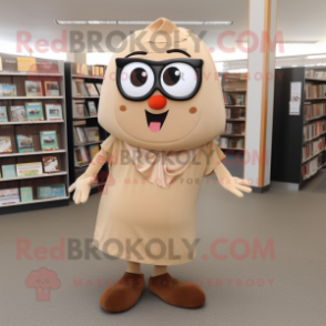 Tan Pepper mascot costume character dressed with a Culottes and Reading glasses