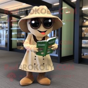 Tan Pepper mascot costume character dressed with a Culottes and Reading glasses