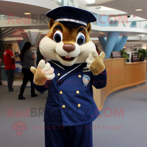 Navy Chipmunk mascot costume character dressed with a Cover-up and Rings
