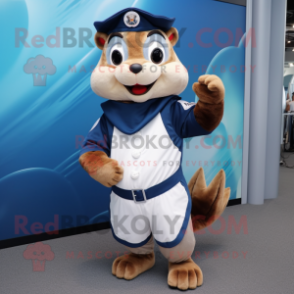 Navy Chipmunk mascot costume character dressed with a Cover-up and Rings