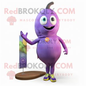 Purple Melon mascot costume character dressed with a Yoga Pants and Necklaces