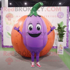 Purple Melon mascot costume character dressed with a Yoga Pants and Necklaces