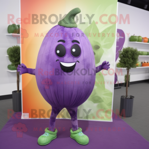 Purple Melon mascot costume character dressed with a Yoga Pants and Necklaces