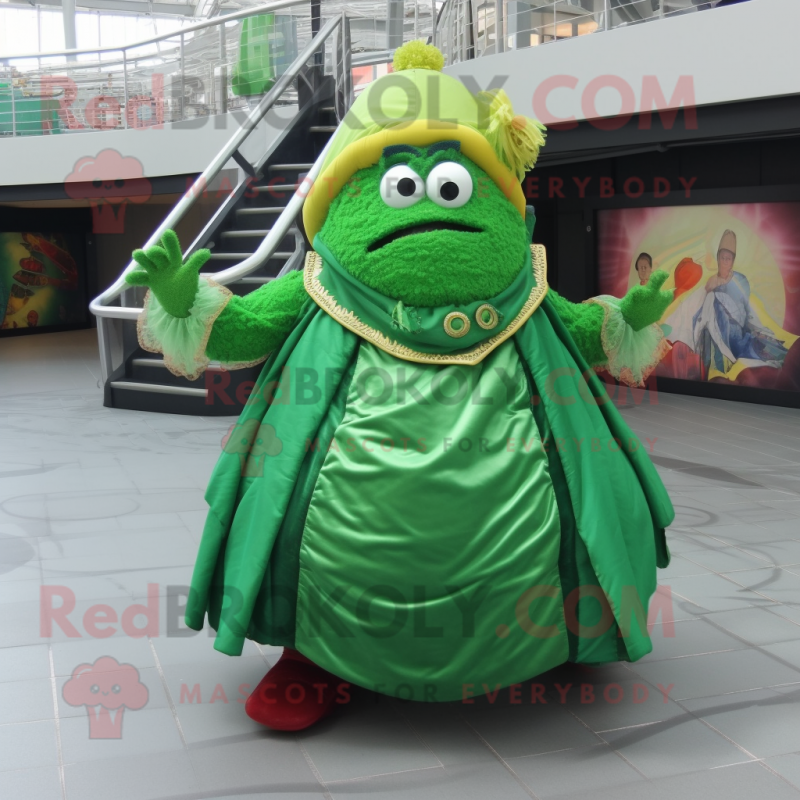 Green Pirate mascot costume character dressed with a Ball Gown and Foot pads