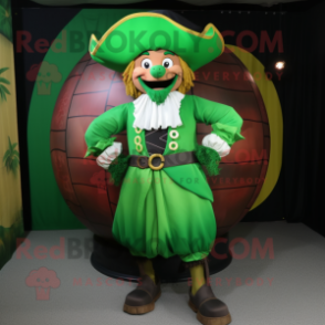 Green Pirate mascot costume character dressed with a Ball Gown and Foot pads