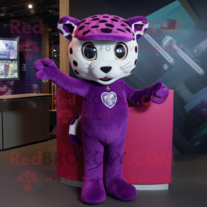 Purple Jaguar mascot costume character dressed with a Mini Skirt and Caps