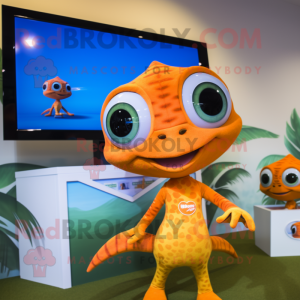 Orange Geckos mascot costume character dressed with a Bikini and Watches