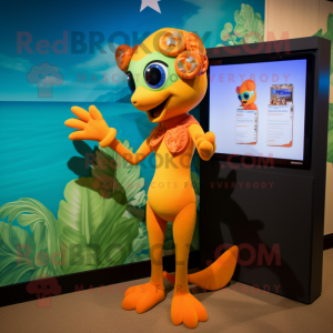 Orange Geckos mascot costume character dressed with a Bikini and Watches
