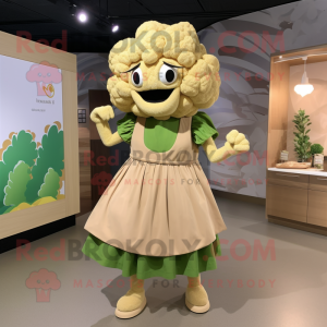 Tan Cauliflower mascot costume character dressed with a Midi Dress and Cummerbunds