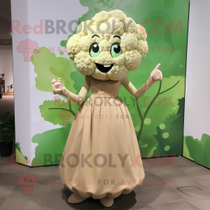 Tan Cauliflower mascot costume character dressed with a Midi Dress and Cummerbunds