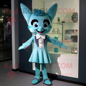 Teal Tooth Fairy mascot costume character dressed with a Cardigan and Bow ties