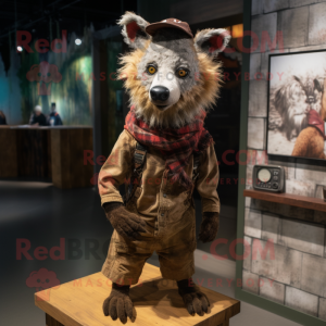 Rust Hyena mascot costume character dressed with a Chinos and Beanies