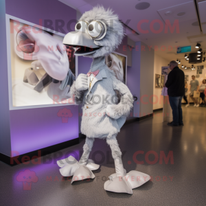 Silver Ostrich mascot costume character dressed with a Romper and Shoe clips