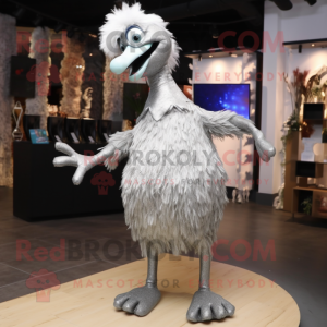 Silver Ostrich mascot costume character dressed with a Romper and Shoe clips