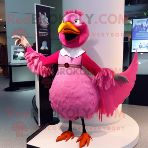 Pink Crow mascot costume character dressed with a Dress and Earrings