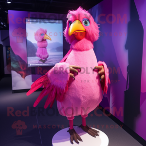 Pink Crow mascot costume character dressed with a Dress and Earrings