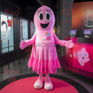 Pink Ghost mascot costume character dressed with a Swimwear and Necklaces