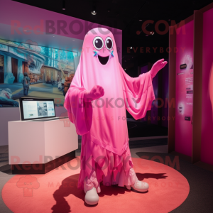 Pink Ghost mascot costume character dressed with a Swimwear and Necklaces